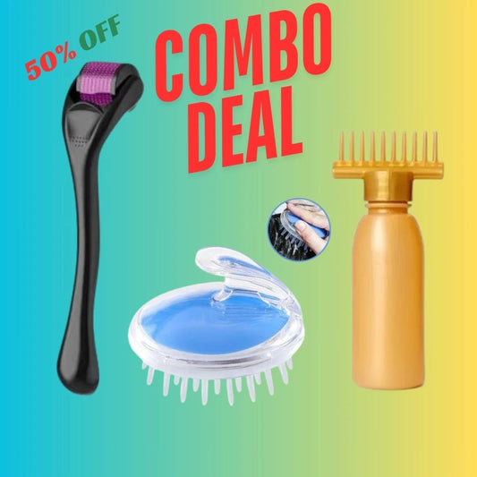 COMBO DEAL 3-in-1 Set: 1 Derma Roller, 1 Silicone Scalp Massager, 1 Oil Bottle (Free Shipping)